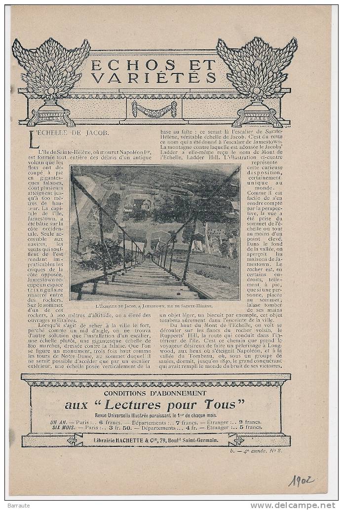 Feuillet Article Actualité " L'ECHELLE DE JACOB A JAMESTOWN Ile De ST-HELENE" - Historical Documents