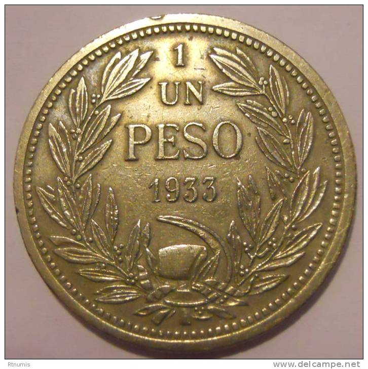 Chili Chile 1 Peso 1933 Km 176.1 TTB - Chile