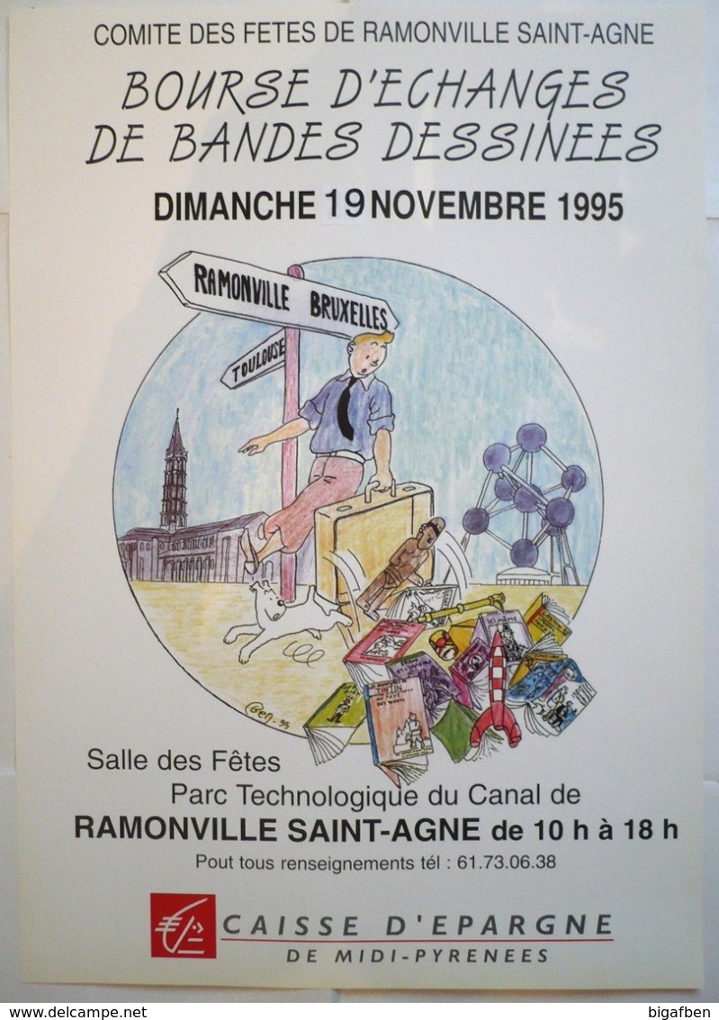 AFFICHE TINTIN Pastiche Pour Salon BD (1995) // APOCRYPHE HOMMAGE PASTICHE // Offset 31x44 Cm //  Rare & TBE ! - Affiches & Posters