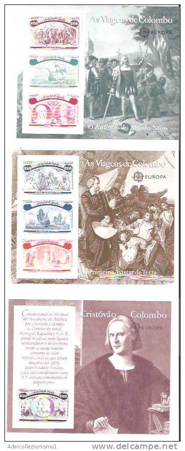 37018)n°6 Fogli Commemorativi Cristoforo Colombo 1992 - Con Valore - Feuilles Complètes Et Multiples