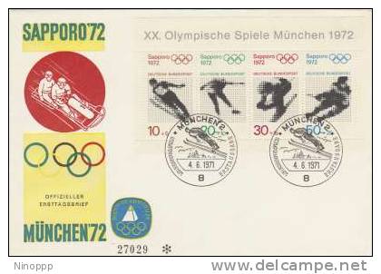 Germany-1972 Sapporo Olympic Games Souvenir Sheet,Ski Jumping,FDC - Winter 1972: Sapporo