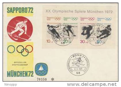 Germany-1972 Sapporo Olympic Games Souvenir Sheet,Skier,FDC - Winter 1972: Sapporo