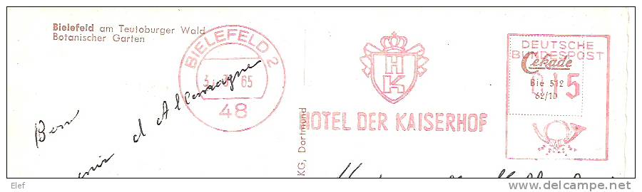 BIELEFELD, Deutschland:am Teutoburger Wald; Botanischer Garten; + Flamme EMA Rouge " HOTEL DER KAISERHOF 1965", TB - Bielefeld