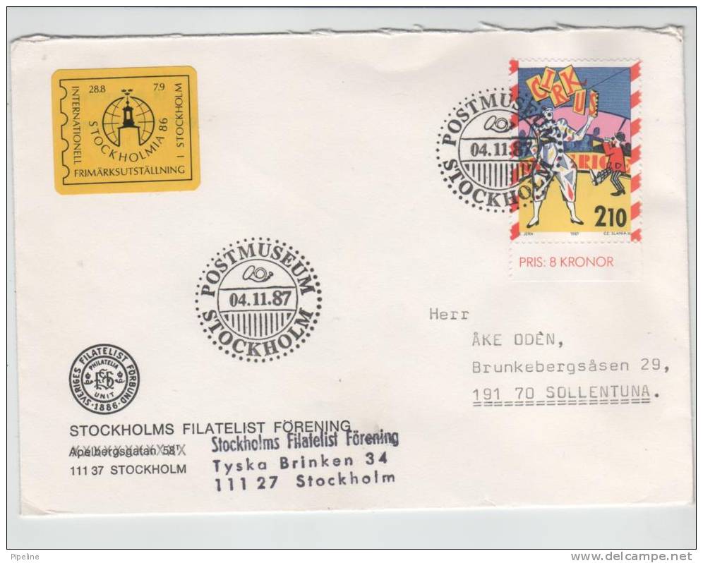 Sweden Cover Sent To Sollentuna With CIRCUS CLOWN Stamp 4-11-1987 - Brieven En Documenten