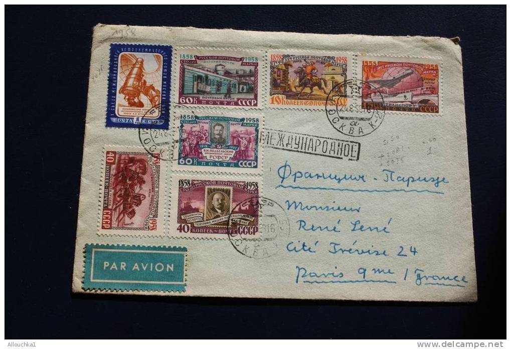 1958 MARCOPHILIE LETTRE DE MOSCOU  RUSSIE EX URSS POUR PARIS IX PAR AVION VOIR GRIFFE LINEAIRE - Lettres & Documents