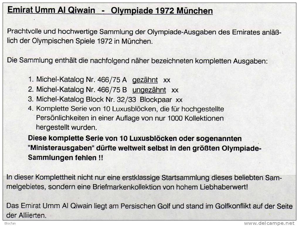Olympiade München Qiwain Block 32+Bl.33 ** 12€ Ringer/olympische Flamme Ss Hojita Blocs Flam Sheets Bf M/s Olympics - Umm Al-Qiwain