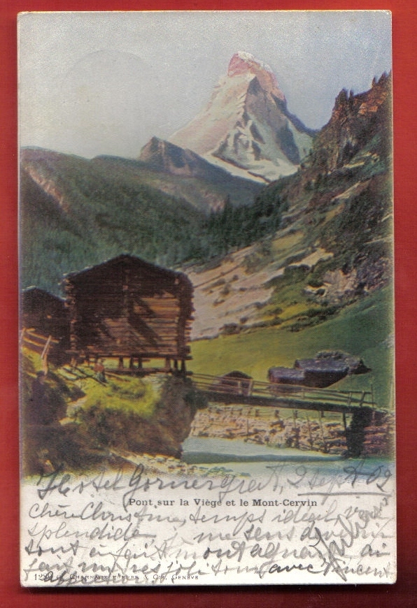 V018 Pont Sur La Viège Et Mont Cervin,Matterhorn,Visp.Petite Animation. Précurseur.Cachet Gornergrat 1902 V. Vallamand - Viège