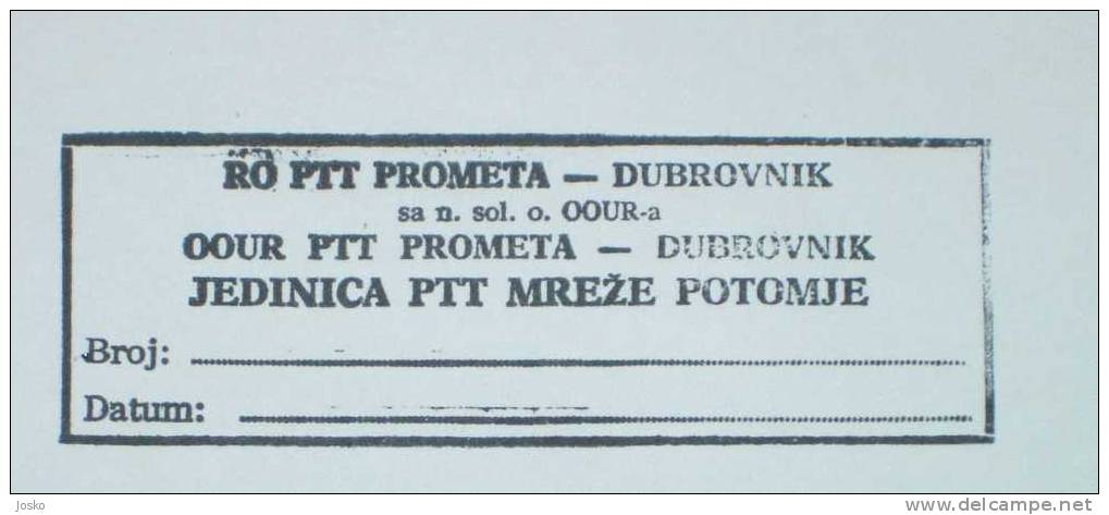 Post Office POTOMJE On PELJESAC Near Dubrovnik - Croatia Ex Yugoslavia Vintage Official Seal 1980's * Croatie Kroatien - Cachets