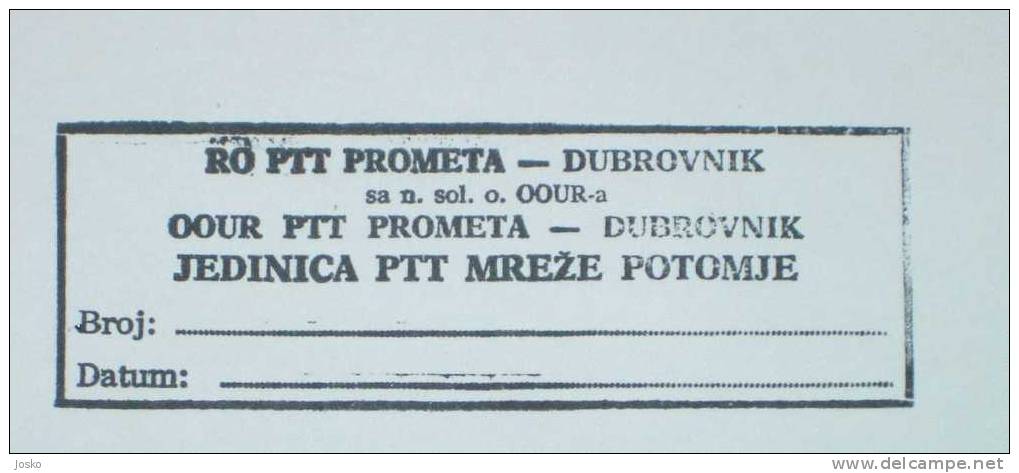 Post Office POTOMJE On PELJESAC Near Dubrovnik - Croatia Ex Yugoslavia Vintage Official Seal 1980's * Croatie Kroatien - Stempel & Siegel
