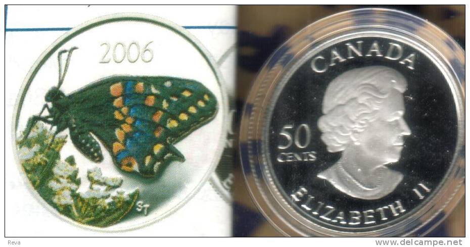 CANADA 50 CENTS BUTTERFLY  COLOURED FRONT QEII BACK 2006 AG SILVER PROOF READ DESCRIPTION CAREFULLY!!! - Canada