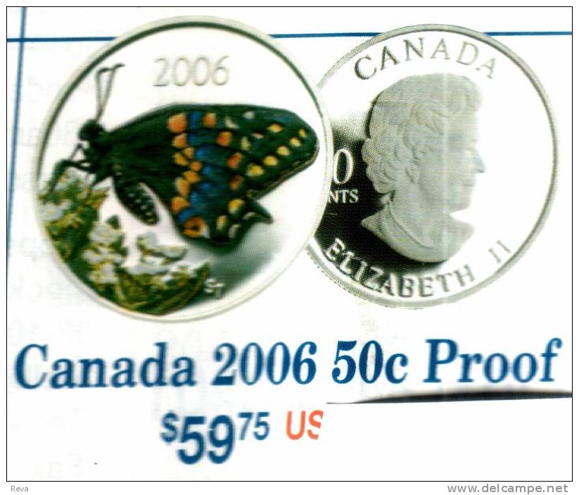 CANADA 50 CENTS BUTTERFLY  COLOURED FRONT QEII BACK 2006 AG SILVER PROOF READ DESCRIPTION CAREFULLY!!! - Canada