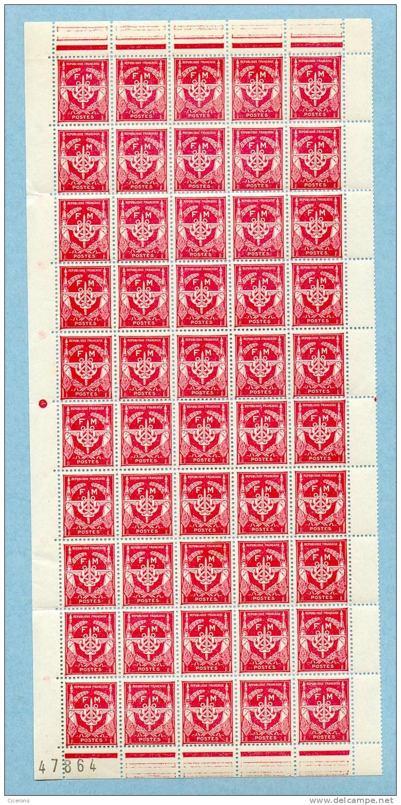 FRANCE ; Franchise Militaire ; 1946-58 ;bloc De 50 Du N° 12a ; Neuf Ttbe - Timbres De Franchise Militaire