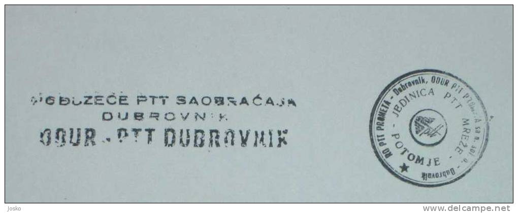 Post Office POTOMJE On PELJESAC Near Dubrovnik - Croatia Ex Yugoslavia Vintage Official Seal 1980's * Croatie Kroatien - Timbri