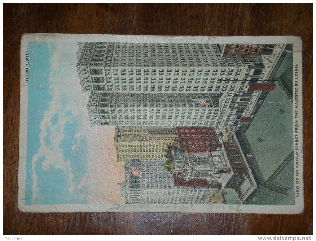 R!,United States,Detroit,Griswold Street,Majestic Building,vintage Postcard,damaged - Autres & Non Classés