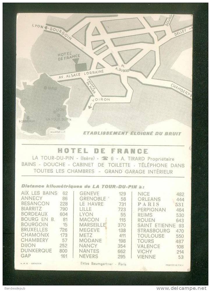 CPSM - La Tour Du Pin (38) - Hôtel De France ( Carte Publicitaire ) - La Tour-du-Pin
