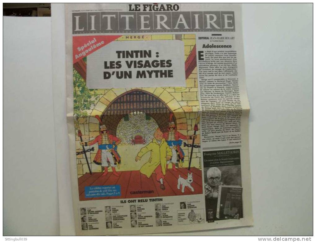 TINTIN. LE FIGARO LITTERAIRE, Suppl. Du 28 /01/99. SPECIAL ANGOULÊME POUR LES 70 ANS DE TINTIN. LES VISAGES D'UN MYTHE. - Objets Publicitaires