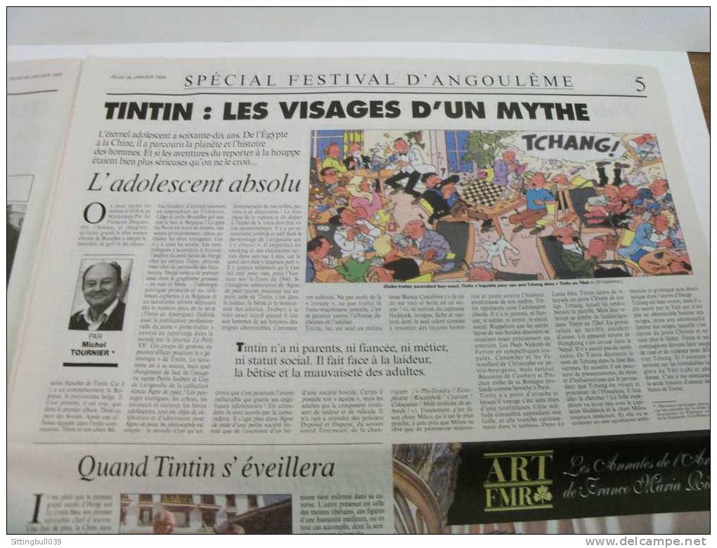 TINTIN. LE FIGARO LITTERAIRE, Suppl. Du 28 /01/99. SPECIAL ANGOULÊME POUR LES 70 ANS DE TINTIN. LES VISAGES D'UN MYTHE. - Oggetti Pubblicitari