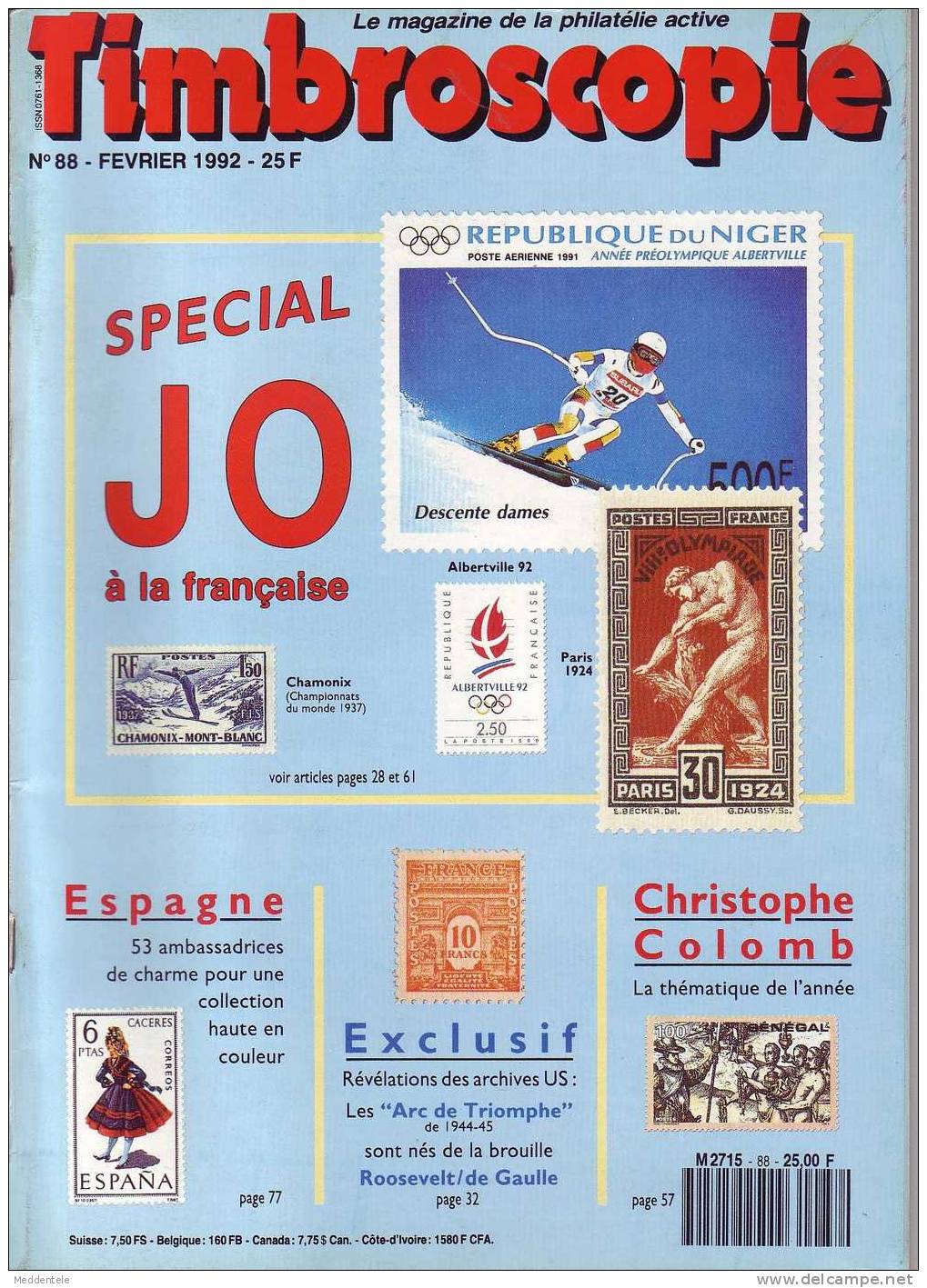 Timbroscopie N 88 Fev 1992 Special Jeux Olympiques JO - Français (àpd. 1941)