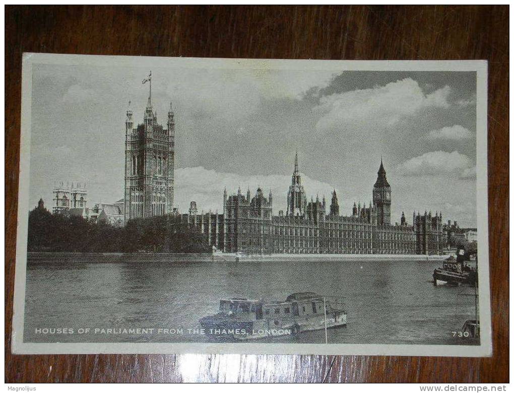 United Kingdom,England,London,Parliament,River Thames,Boat,ship,vintage Postcard - River Thames