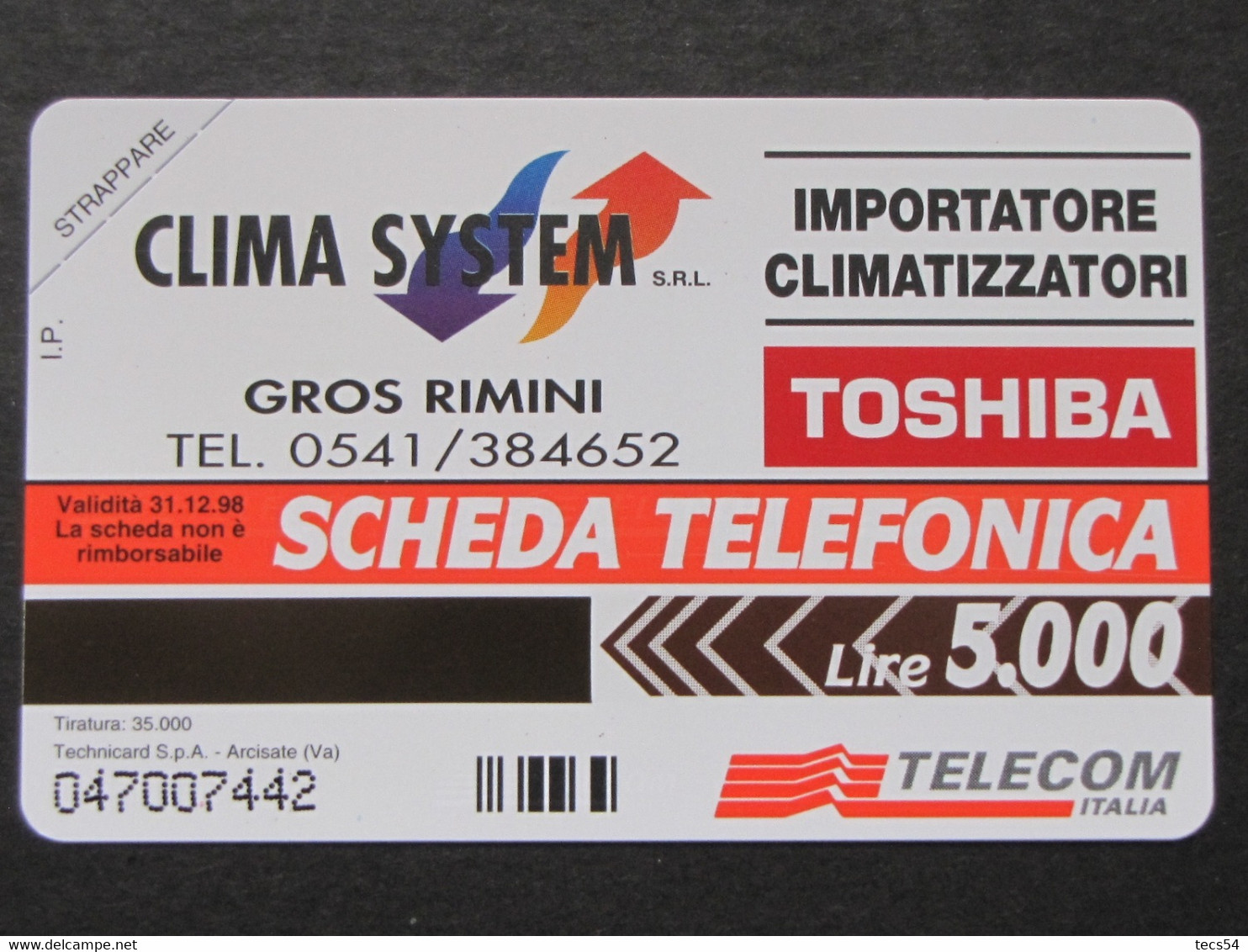 ITALIA TELECOM - 3420 C&C 327 GOLDEN - PRIVATE PUBBLICHE - TELECART RIMINI CLIMA SYSTEM - NUOVA MINT - Private - Tribute