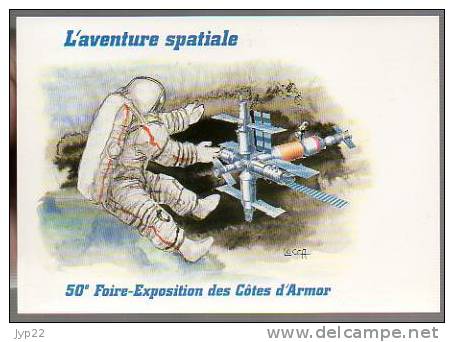 Jolie CP L'Aventure Spatiale 50° Foire Expo Côtes D'Armor Saint Brieuc 22 Illustrateur B. Locca Espace Lune Cosmonaute - Espacio