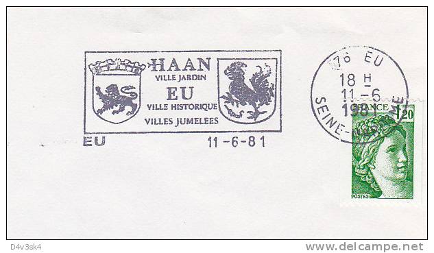 1981 France 76 Seine Maritime Eu Haan Jumelage Villes Jumelees Town Twinning Gemellagio - Mechanical Postmarks (Advertisement)