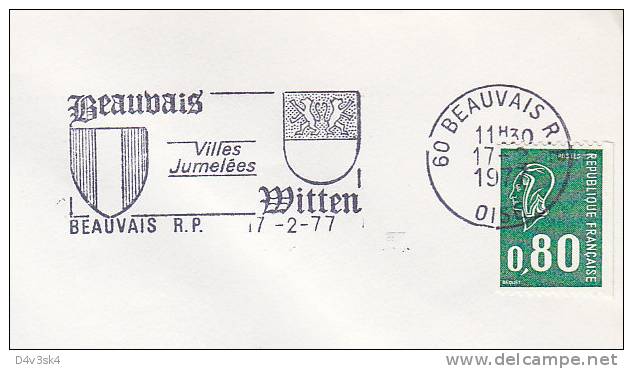 1977 France 60 Oise Beauvais Mitten Jumelage Villes Jumelees Town Twinning Gemellagio - Mechanical Postmarks (Advertisement)