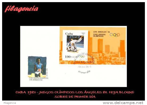 AMERICA. CUBA SPD-FDC. 1983 JUEGOS OLÍMPICOS LOS ÁNGELES 84. HOJA BLOQUE - FDC