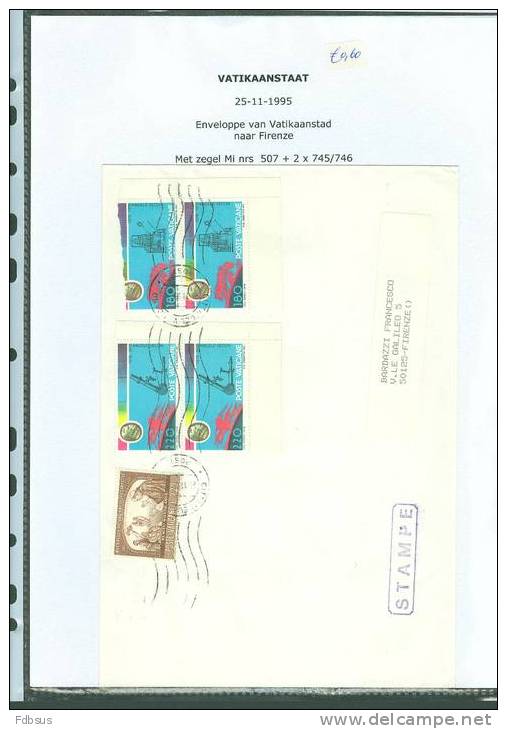 25/11/1995 A5 Cover To FIRENZE With Mi Nrs 507 + 2 X 745/746 -  Box Stamp STAMPE - Covers & Documents