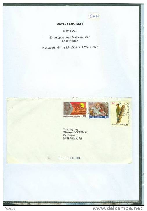 Nov. 1991 Cover From Legionari Di Cristo Roma To MILANO With Mi Nrs 1014 (aerea) + 1024 + 977 - Covers & Documents