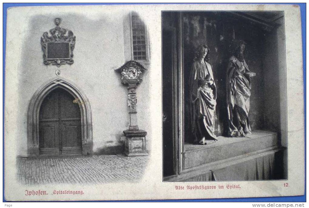 Iphofen,2-Bild-Karte,Spitaleingang,Alte Apostelfiguren Im Spital,1911 - Kitzingen