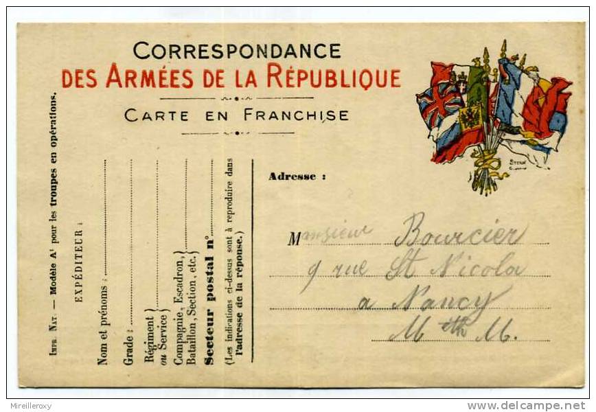 WWI / CARTE DE FRANCHISE MILITAIRE / DRAPEAU / - WO1