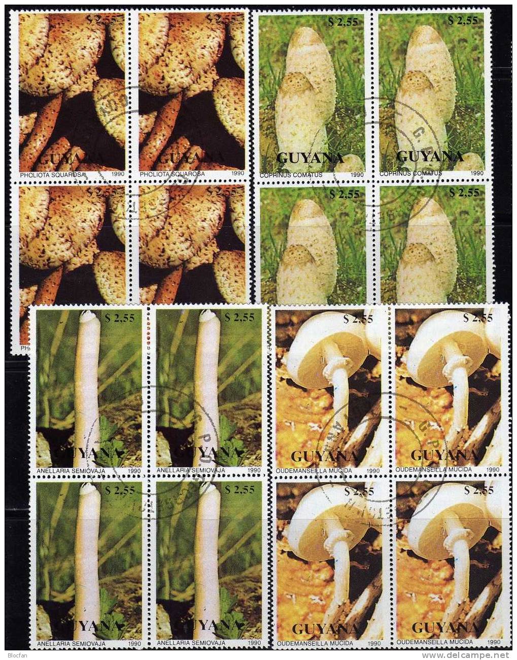 Tintling Rübling Düngerling Schüppling 1990 GUYANA 3287/0+ 4-Block O 60€ Pilze III Nature Bloc Mushroom Sheet Of America - Guyane (1966-...)