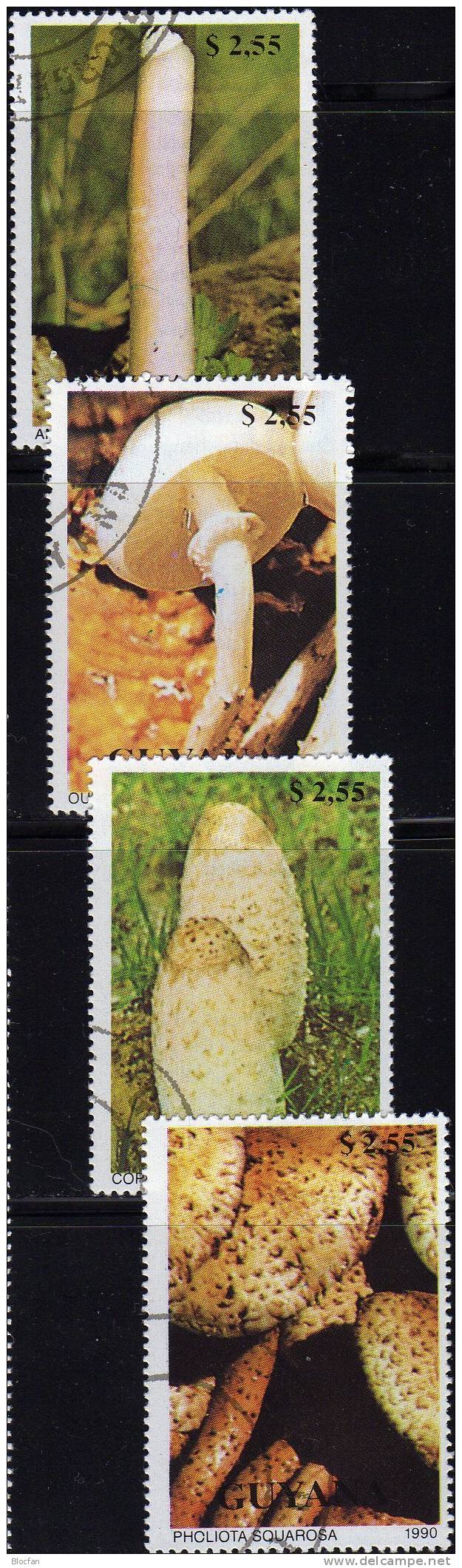 Tintling Rübling Düngerling Schüppling 1990 GUYANA 3287/0+ 4-Block O 60€ Pilze III Nature Bloc Mushroom Sheet Of America - Guyane (1966-...)