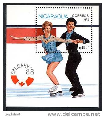 NICARAGUA 1988, DANSE SUR GLACE, 1 Bloc,  Neuf. R345 - Inverno1988: Calgary