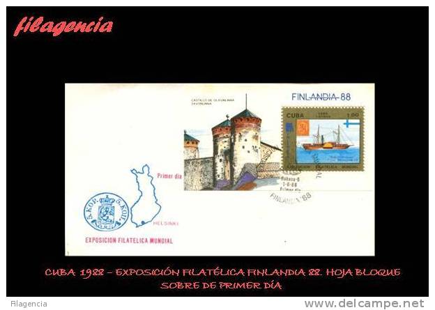 AMERICA. CUBA SPD-FDC. 1988 EXPOSICIÓN FILATÉLICA FINLANDIA 88. HOJA BLOQUE - FDC