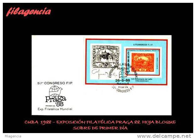 AMERICA. CUBA SPD-FDC. 1988 EXPOSICIÓN FILATÉLICA PRAGA 88. HOJA BLOQUE - FDC