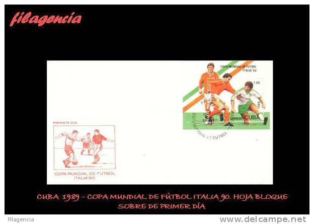 AMERICA. CUBA SPD-FDC. 1989 COPA MUNDIAL DE FÚTBOL ITALIA 90. HOJA BLOQUE - FDC