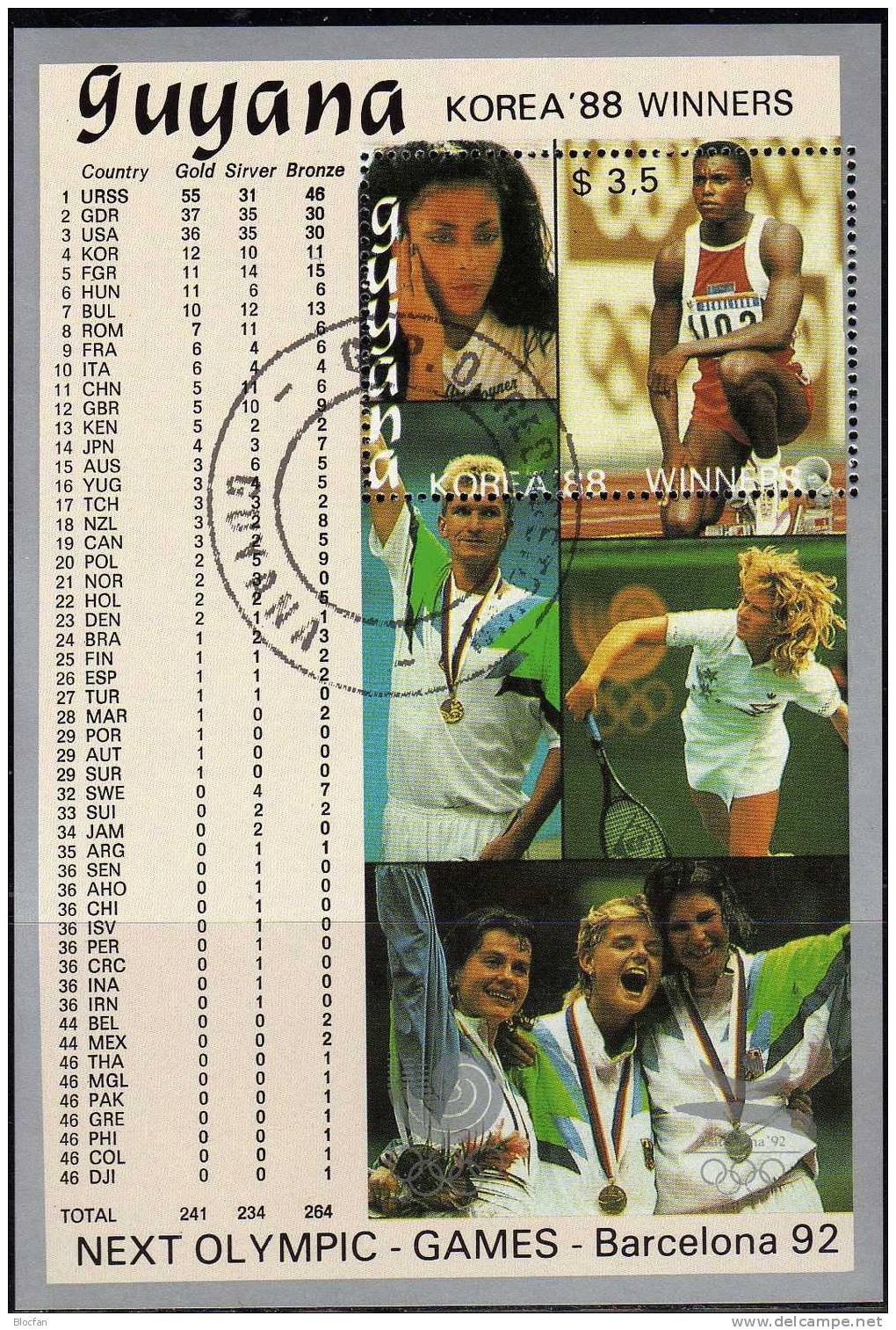 Olympia Und Fußball WM GUYANA Block 41 O 17€ Sport-Ereignisse 1988/92 Soccer Sheet Olympic Bf Carl Levis Bloc Of America - Summer 1988: Seoul