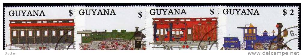 Historische Eisenbahn 1989 GUYANA 2475/8+ Block 33 Bis 36 O 38€ Dampflok Und Waggons Bloc Train Sheet Of America - Guyane (1966-...)