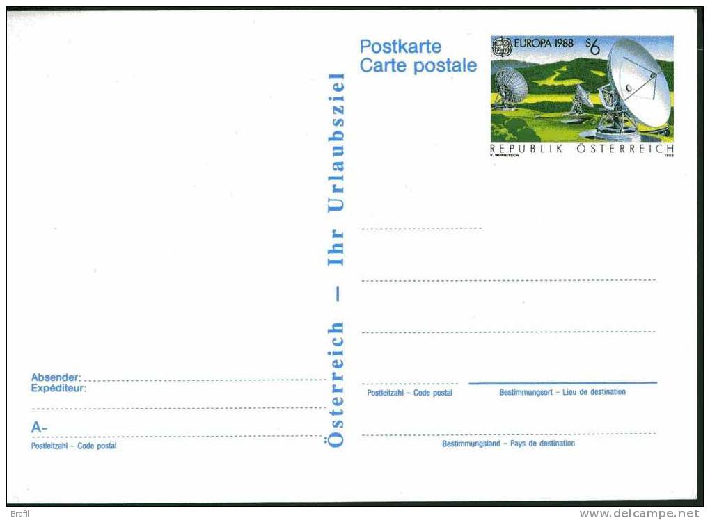 1988 Austria Cartolina Postale Nuova Europa CEPT Spazio - 1988