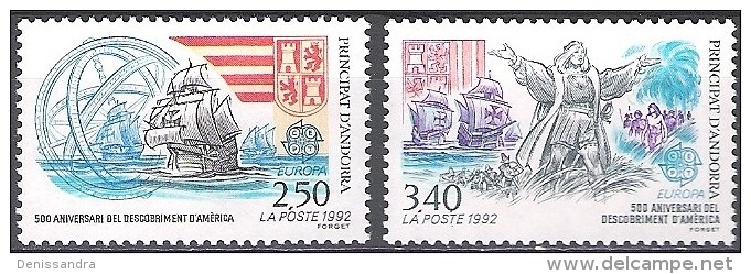 Andorre Français 1992 Yvert 416 - 417 Neuf ** Cote (2015) 18.00 Euro Europa CEPT 500 Ans Decouverte De L´Amérique - Unused Stamps