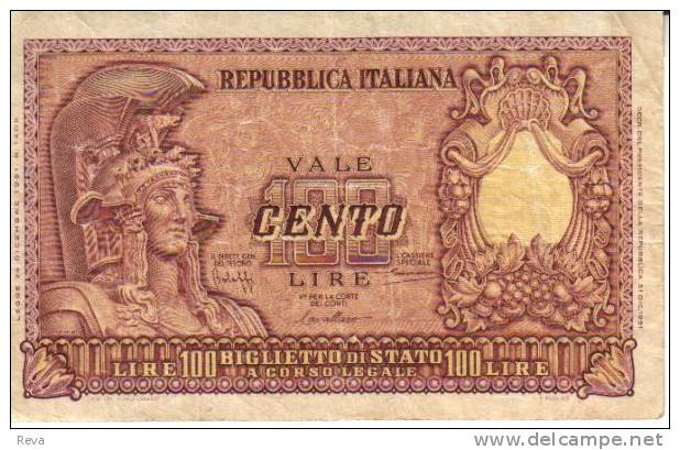 ITALY 100 LIRE BROWN  WOMAN  FRONT MOTIF BACK DATED 31-12-1951 P.92  READ DESCRIPTION !! - 100 Liras