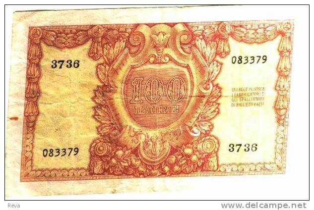 ITALY 100 LIRE BROWN  WOMAN  FRONT MOTIF BACK DATED 31-12-1951 P.92  READ DESCRIPTION !! - 100 Liras