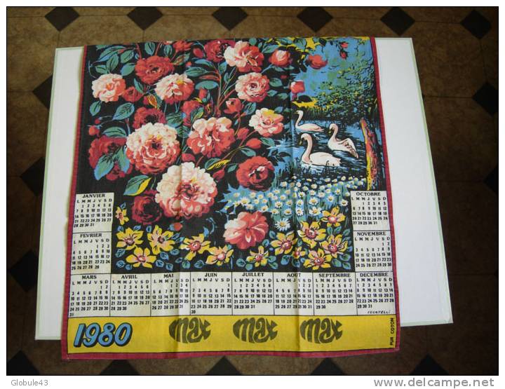 CALENDRIER SERVIETTE DE TABLE TISSU PUB MAX 44 X 56 CM ANNEE 1980 - Andere & Zonder Classificatie