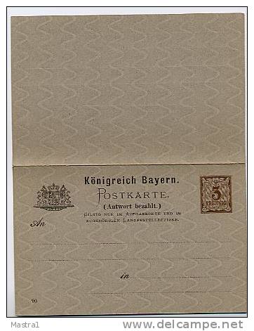 BAYERN P39/01 Antwort-Postkarte 1890 Kat. 5,00 € - Interi Postali