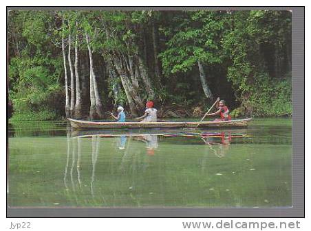 Jolie CP Afrique Images Du Gabon En Pirogue Dans Le Fernan Vaz Ed Tropicolor A 529 F - Pub Mitsubishi Pajéro Au Dos - Gabon