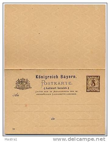 BAYERN P41/03 Antwort-Postkarte 1892  Kat. 10,00 € - Ganzsachen