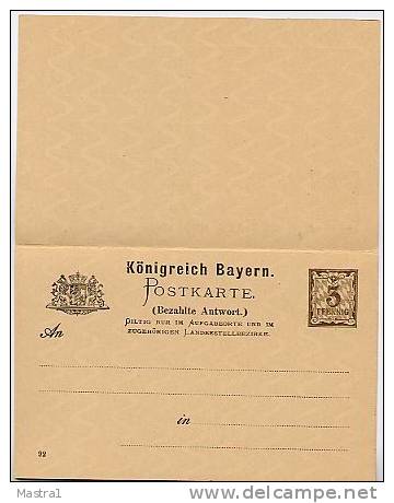 BAYERN P41/03 Antwort-Postkarte 1892  Kat. 10,00 € - Entiers Postaux