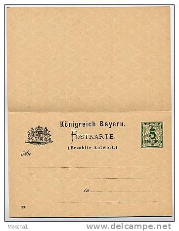 BAYERN P42/04 Antwort-Postkarte 1893  Kat 17,00 € - Postal  Stationery